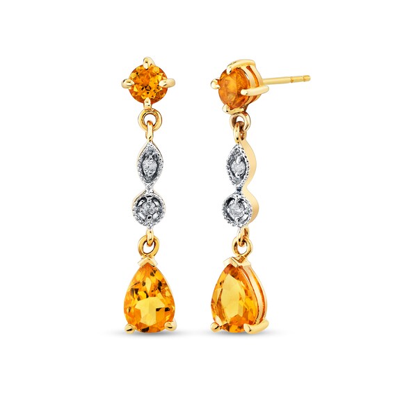 Pear-Shaped and Round Citrine with 1/20 CT. T.w. Diamond Drop Earrings in 14K Gold
