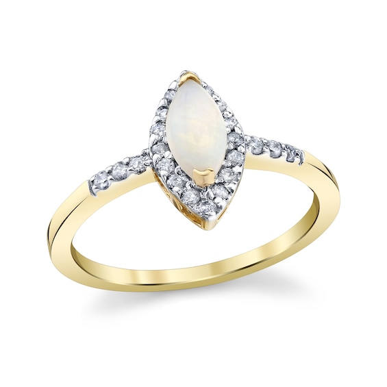 Marquise-Cut Opal and 1/5 CT. T.w. Diamond Frame Ring in 14K Gold