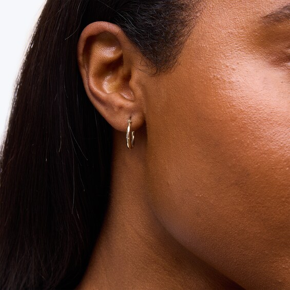 15.0mm Slant Trio Hoop Earrings in Hollow 14K Tri-Tone Gold