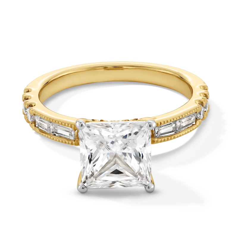 Main Image 1 of 2-1/2 CT. T.W. Princess-Cut Certified Lab-Grown Diamond Vintage-Style Engagement Ring in 14K Gold (F/VS2)