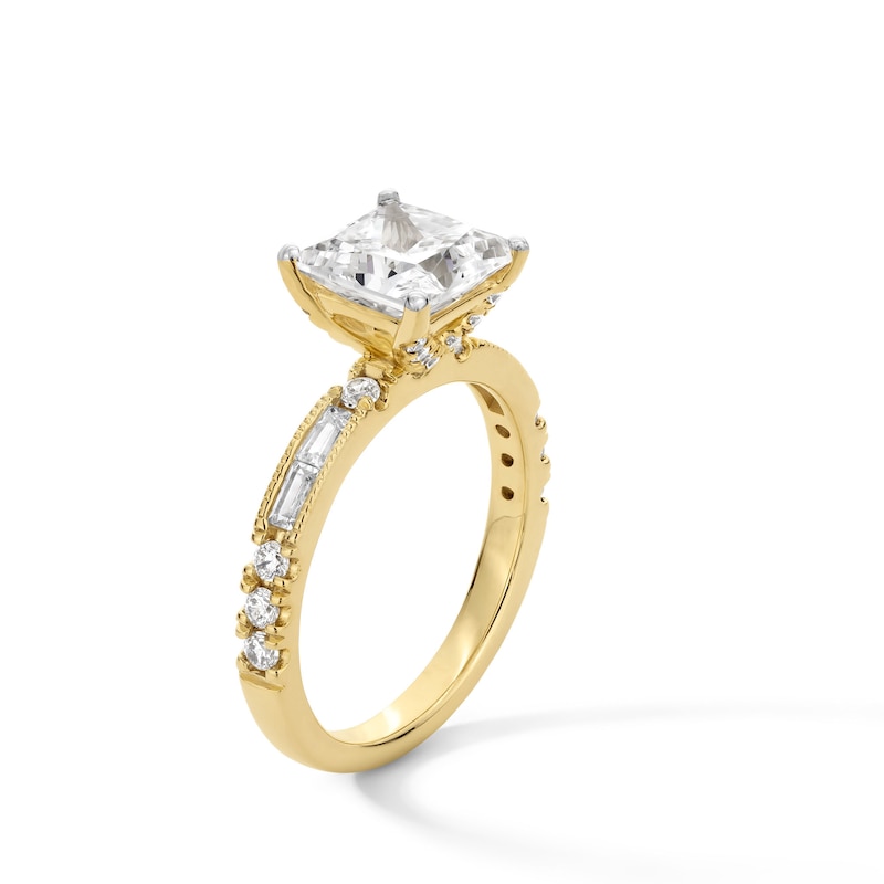 Main Image 3 of 2-1/2 CT. T.W. Princess-Cut Certified Lab-Grown Diamond Vintage-Style Engagement Ring in 14K Gold (F/VS2)