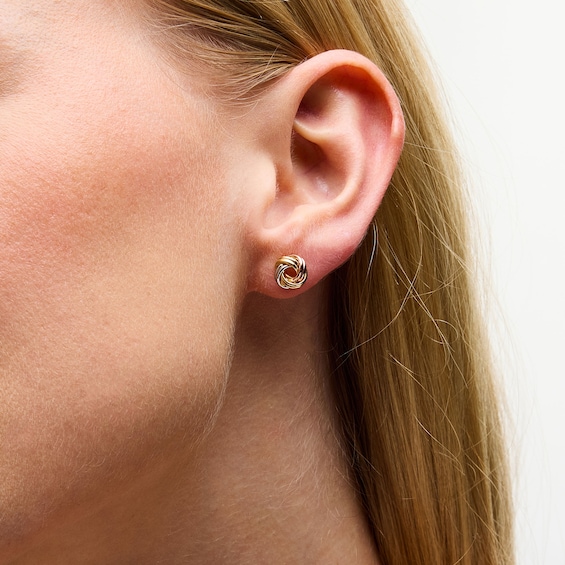 Love Knot Stud Earrings in Hollow 14K Tri-Tone Gold