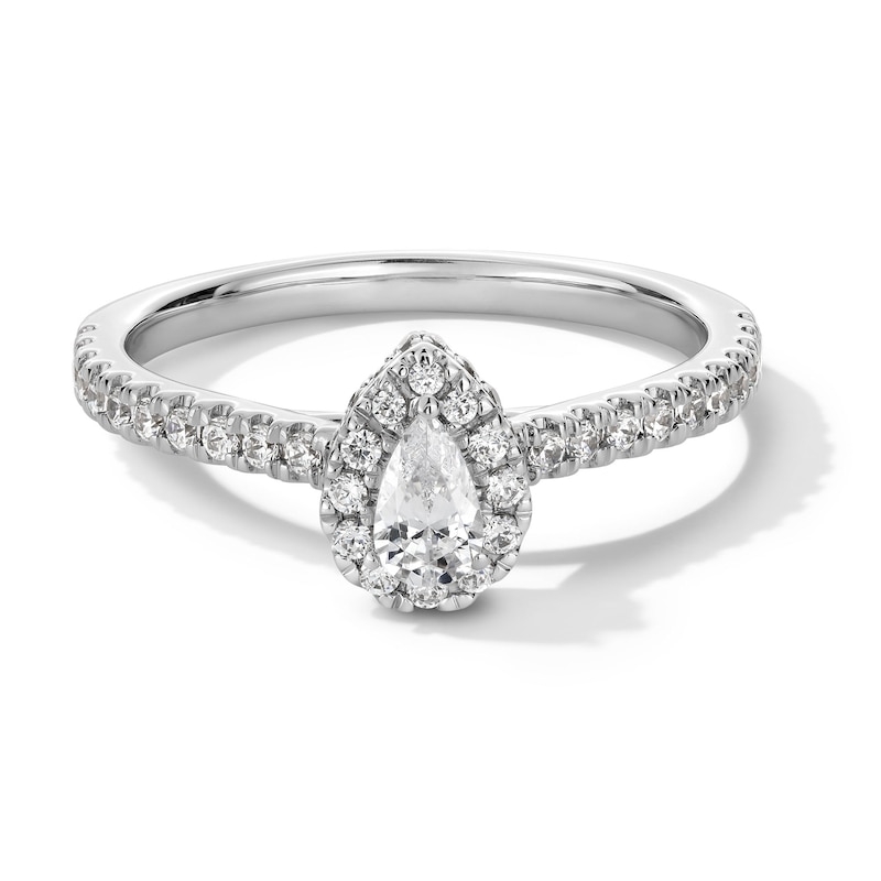 Main Image 1 of 1/2 CT. T.W. Pear-Shaped Diamond Frame Engagement Ring in 14K White Gold