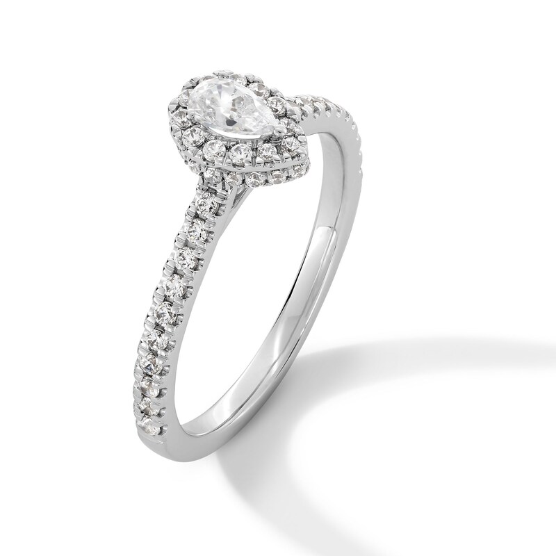 Main Image 3 of 1/2 CT. T.W. Pear-Shaped Diamond Frame Engagement Ring in 14K White Gold
