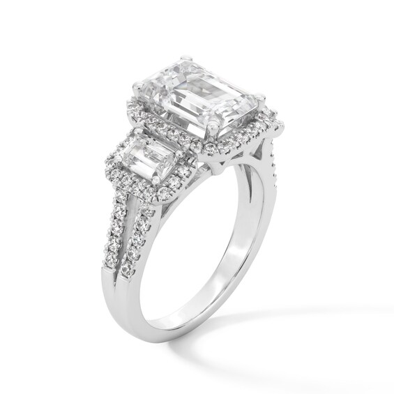 4-1/2 CT. T.w. Emerald-Cut Certified Lab-Grown Diamond Frame Three Stone Engagement Ring in 14K White Gold (F/Vs2)