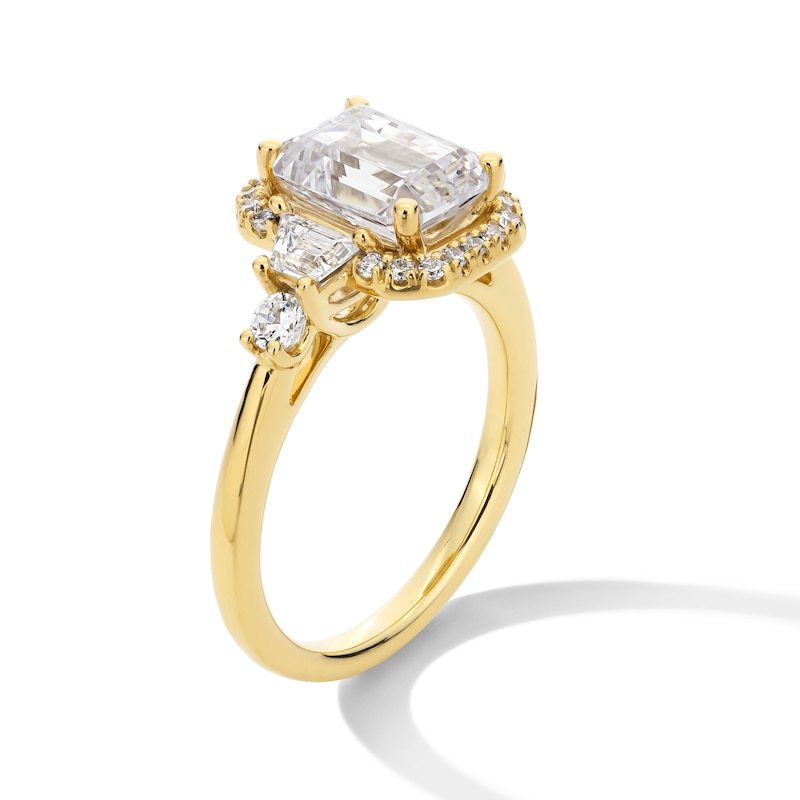 Main Image 3 of 3-1/3 CT. T.W. Emerald-Cut Certified Lab-Grown Diamond Frame Collar Engagement Ring in 14K Gold (F/VS2)