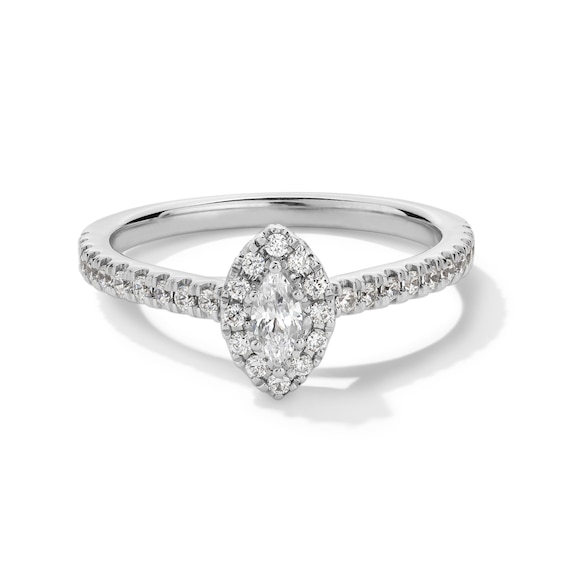 1/2 CT. T.w. Marquise-Cut Diamond Frame Engagement Ring in 14K White Gold