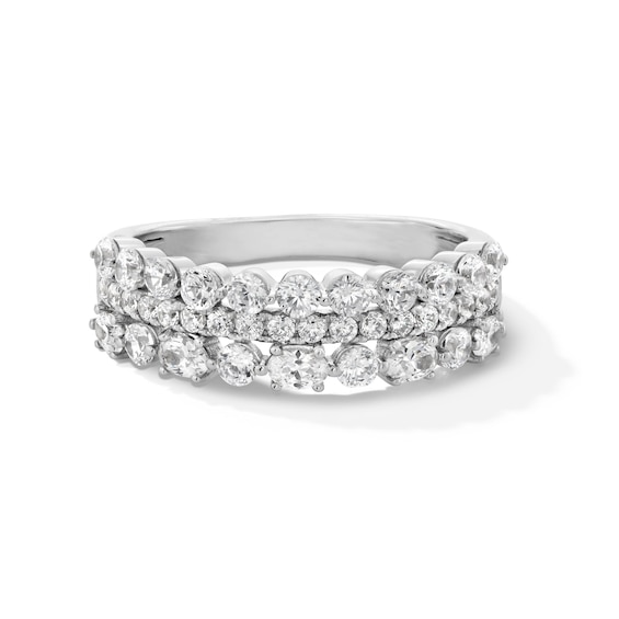 1-1/4 CT. T.w. Oval and Round Diamond Triple Row Anniversary Band in 14K White Gold