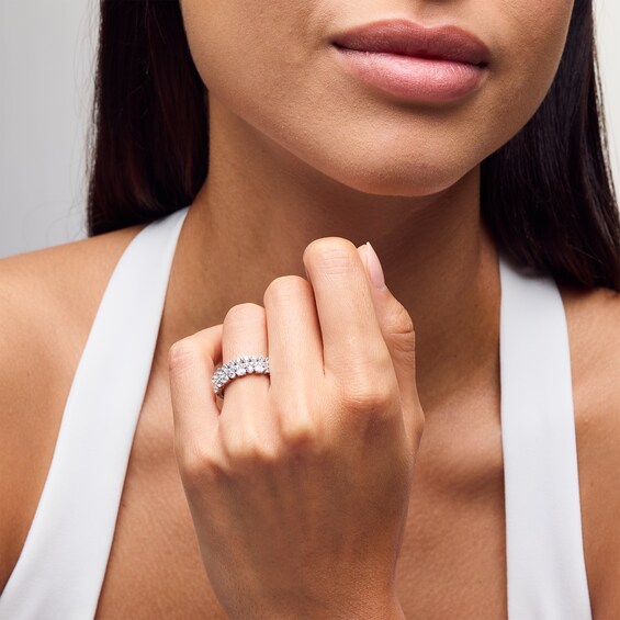 1-1/4 CT. T.w. Oval and Round Diamond Triple Row Anniversary Band in 14K White Gold