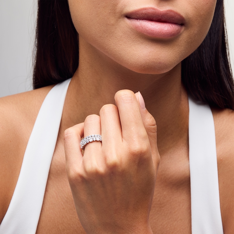 Main Image 2 of 1-1/4 CT. T.W. Oval and Round Diamond Triple Row Anniversary Band in 14K White Gold