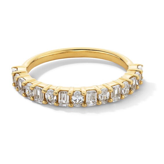 1 CT. T.w. Oval and Emerald-Cut Diamond Alternating Anniversary Band in 14K Gold