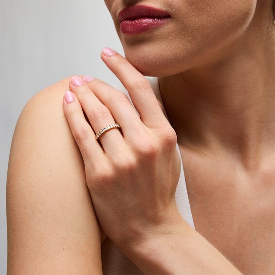 1 CT. T.w. Oval and Emerald-Cut Diamond Alternating Anniversary Band in 14K Gold