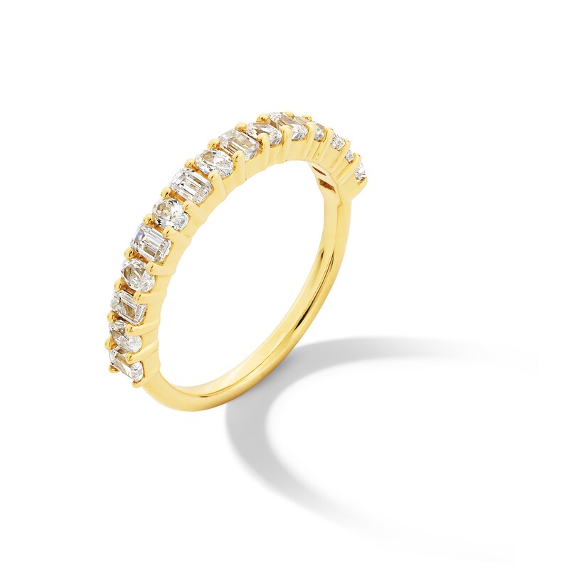 Main Image 3 of 1 CT. T.W. Oval and Emerald-Cut Diamond Alternating Anniversary Band in 14K Gold