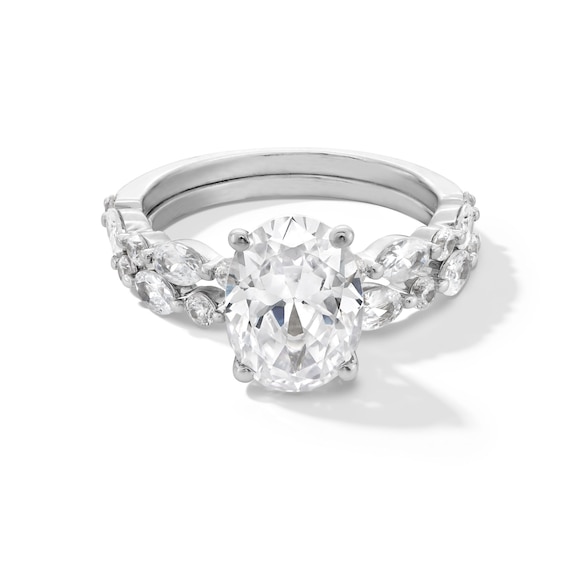 4 CT. T.w. Oval and Round Certified Lab-Grown Diamond Alternating Shank Bridal Set in 14K White Gold (F/Vs2)