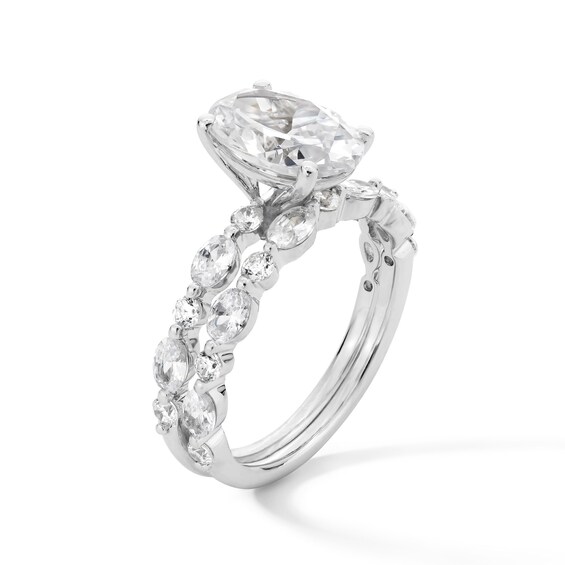 4 CT. T.w. Oval and Round Certified Lab-Grown Diamond Alternating Shank Bridal Set in 14K White Gold (F/Vs2)