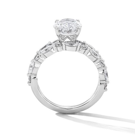 4 CT. T.w. Oval and Round Certified Lab-Grown Diamond Alternating Shank Bridal Set in 14K White Gold (F/Vs2)