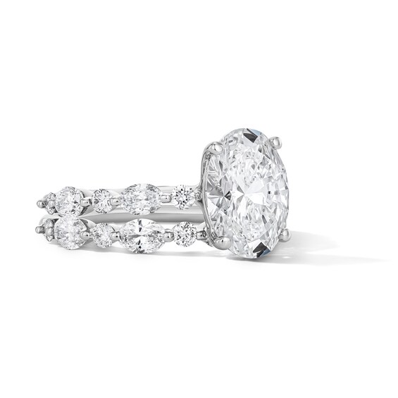 4 CT. T.w. Oval and Round Certified Lab-Grown Diamond Alternating Shank Bridal Set in 14K White Gold (F/Vs2)