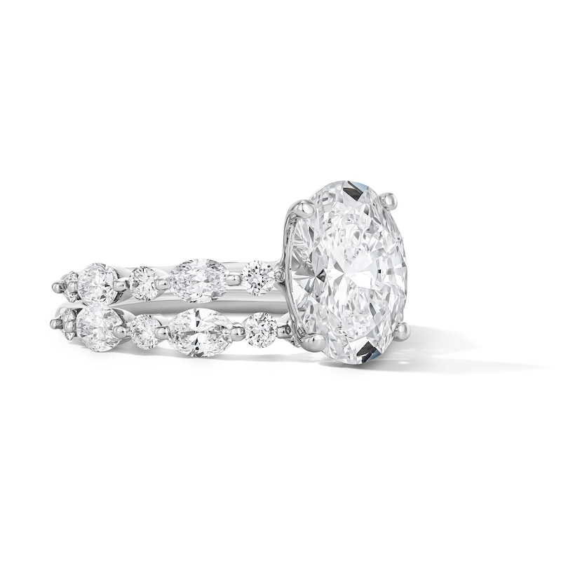 Main Image 5 of 4 CT. T.W. Oval and Round Certified Lab-Grown Diamond Alternating Shank Bridal Set in 14K White Gold (F/VS2)