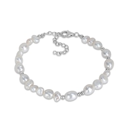 5.0-8.0mm Baroque Freshwater Cultured Pearl and 3.0mm Bead Bracelet in Sterling Silver - 9.5”