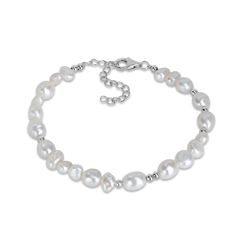 Main Image 1 of 5.0-8.0mm Baroque Freshwater Cultured Pearl and 3.0mm Bead Bracelet in Sterling Silver - 9.5”