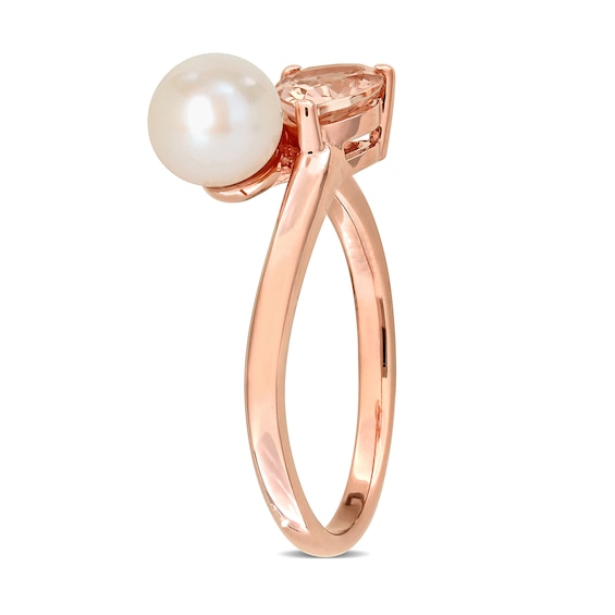 6.0-6.5mm Freshwater Cultured Pearl and Pear-Shaped Morganite Bypass Ring 10K Rose Gold