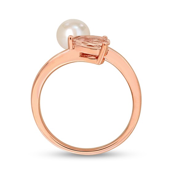 6.0-6.5mm Freshwater Cultured Pearl and Pear-Shaped Morganite Bypass Ring 10K Rose Gold