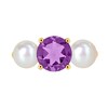 Thumbnail Image 4 of 6.0-6.5mm Button Freshwater Cultured Pearl and Amethyst Three Stone Ring in 10K Gold