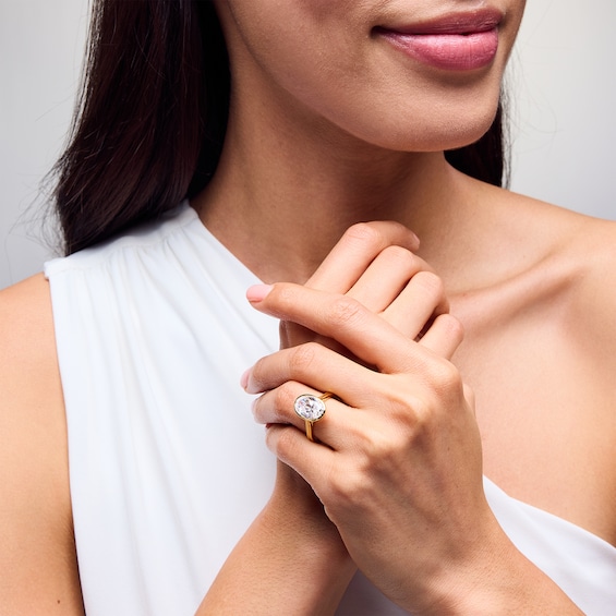 3 CT. Oval Certified Lab-Grown Diamond Bezel-Set Solitaire Engagement Ring in 14K Gold (F/Vs2)