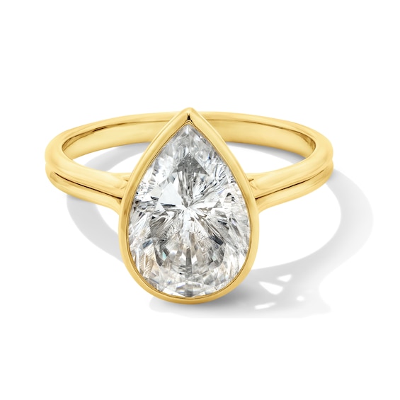 3 CT. Pear-Shaped Certified Lab-Grown Diamond Bezel-Set Solitaire Engagement Ring in 14K Gold (F/Vs2)