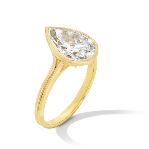 3 CT. Pear-Shaped Certified Lab-Grown Diamond Bezel-Set Solitaire Engagement Ring in 14K Gold (F/Vs2)