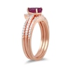 Thumbnail Image 2 of Pear-Shaped Certified Ruby and 1/3 CT. T.W. Diamond Three-Piece Wedding Ring Set in 10K Rose Gold