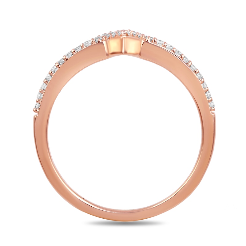 Main Image 4 of Pear-Shaped Certified Ruby and 1/3 CT. T.W. Diamond Three-Piece Wedding Ring Set in 10K Rose Gold