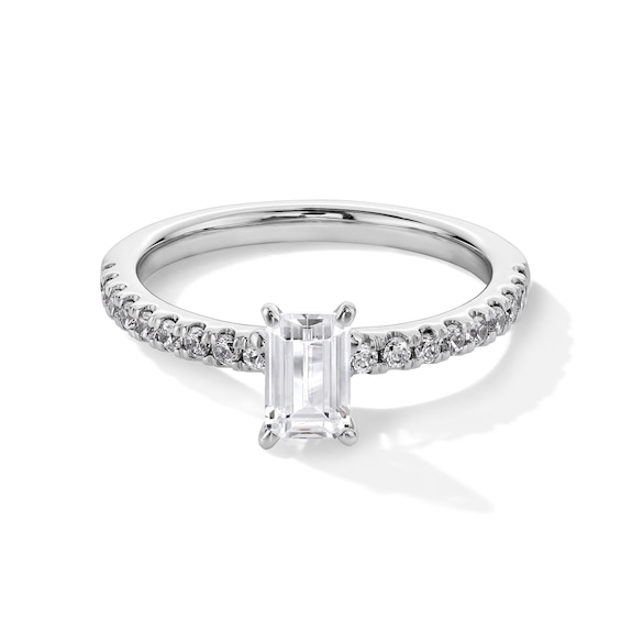 1 CT. T.w. Emerald-Cut Certified Lab-Grown Diamond Engagement Ring in 14K White Gold (F/Si2)