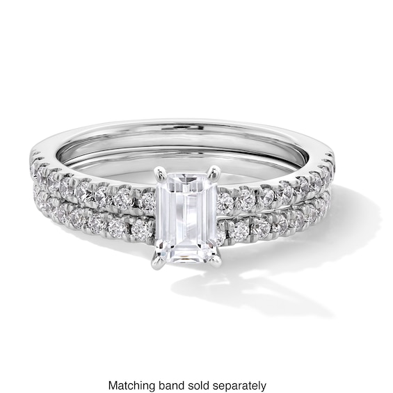 1 CT. T.w. Emerald-Cut Certified Lab-Grown Diamond Engagement Ring in 14K White Gold (F/Si2)