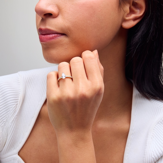 1 CT. T.w. Pear-Shaped Certified Lab-Grown Diamond Engagement Ring in 14K Gold (F/Si2)