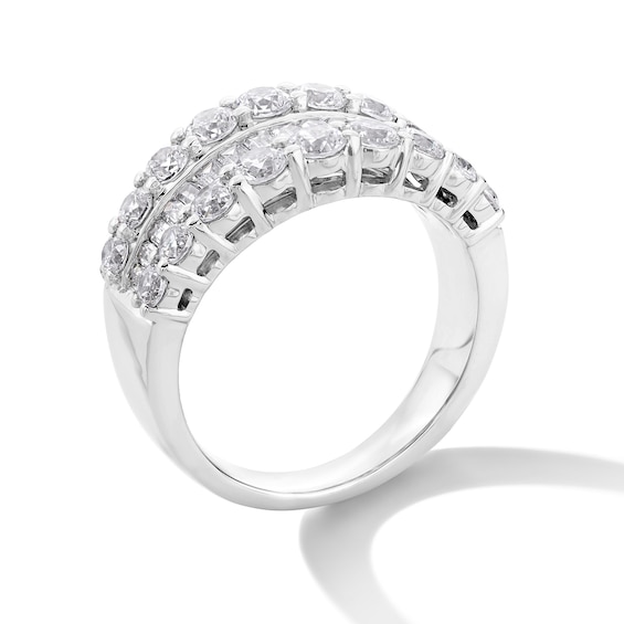 2 CT. T.w. Baguette and Round Diamond Graduated Triple Row Anniversary Band in 14K White Gold