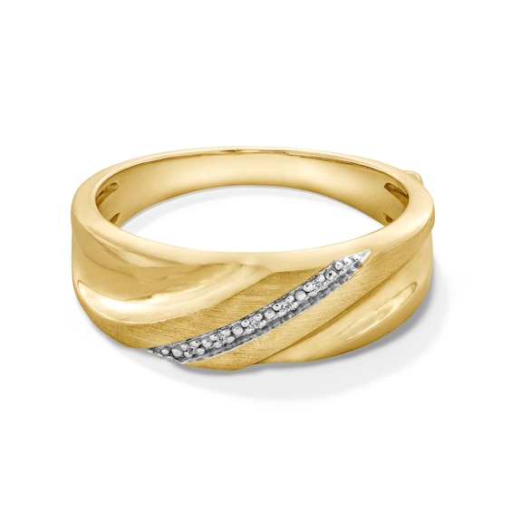 Diamond Accent Bypass Slant Ribbon Anniversary Band in 10K Gold