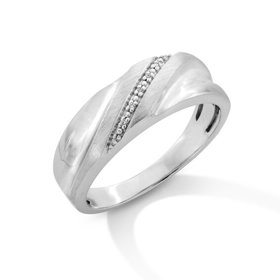 Diamond Accent Bypass Slant Ribbon Anniversary Band in 10K White Gold