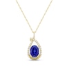 Thumbnail Image 1 of Oval Blue Lab-Created Sapphire and 1/6 CT. T.W. Diamond Open Teardrop Pendant in 10K Gold