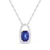 Thumbnail Image 1 of Elongated Cushion-Cut Blue and White Lab-Created Sapphire Open Frame Pendant in Sterling Silver