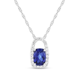 Elongated Cushion-Cut Blue and White Lab-Created Sapphire Open Frame Pendant in Sterling Silver