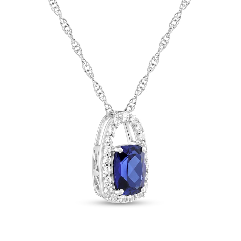 Main Image 2 of Elongated Cushion-Cut Blue and White Lab-Created Sapphire Open Frame Pendant in Sterling Silver