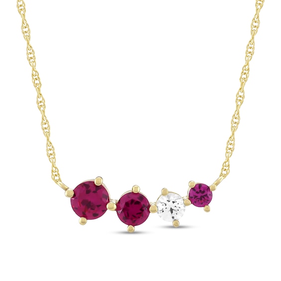 Lab-Created Ruby and White Lab-Created Sapphire Graduated Four Stone Necklace in 10K Gold