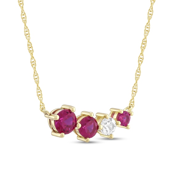 Lab-Created Ruby and White Lab-Created Sapphire Graduated Four Stone Necklace in 10K Gold