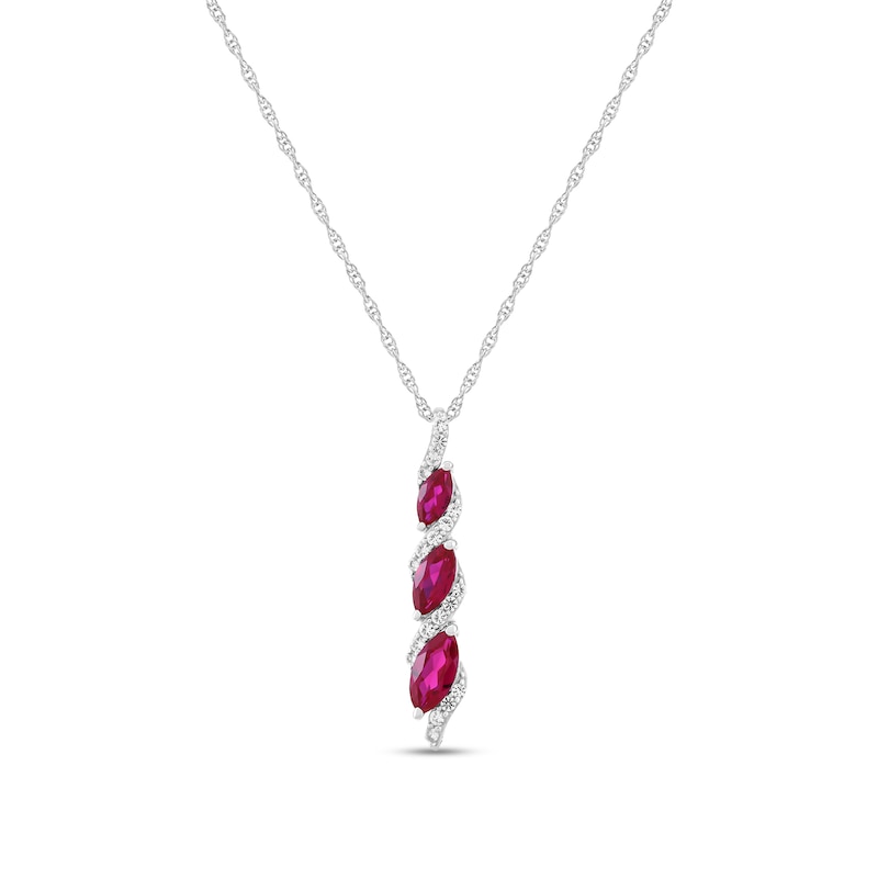 Main Image 1 of Marquise-Cut Lab-Created Ruby and White Lab-Created Sapphire Graduated Trio Swirl Drop Pendant in Sterling Silver