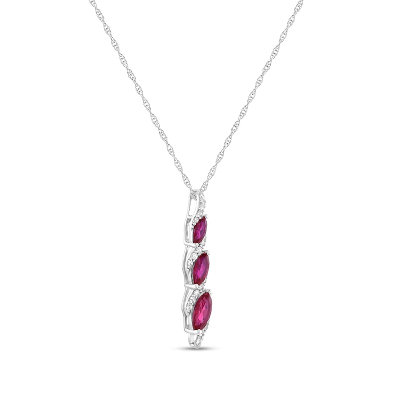 Main Image 2 of Marquise-Cut Lab-Created Ruby and White Lab-Created Sapphire Graduated Trio Swirl Drop Pendant in Sterling Silver