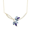 Thumbnail Image 1 of London and Swiss Blue Topaz, Ceylon Blue Lab-Created Sapphire and 1/5 CT. T.W. Diamond Leaf Branch Necklace in 10K Gold