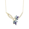 Thumbnail Image 2 of London and Swiss Blue Topaz, Ceylon Blue Lab-Created Sapphire and 1/5 CT. T.W. Diamond Leaf Branch Necklace in 10K Gold