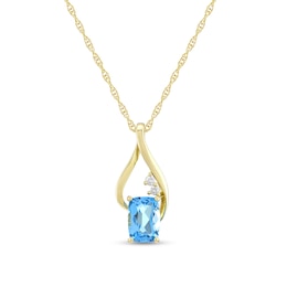 Elongated Cushion-Cut Swiss Blue Topaz and Diamond Accent Open Teardrop Pendant in 10K Gold
