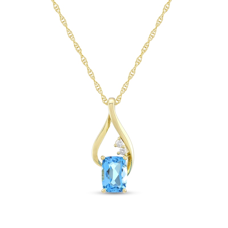 Main Image 1 of Elongated Cushion-Cut Swiss Blue Topaz and Diamond Accent Open Teardrop Pendant in 10K Gold